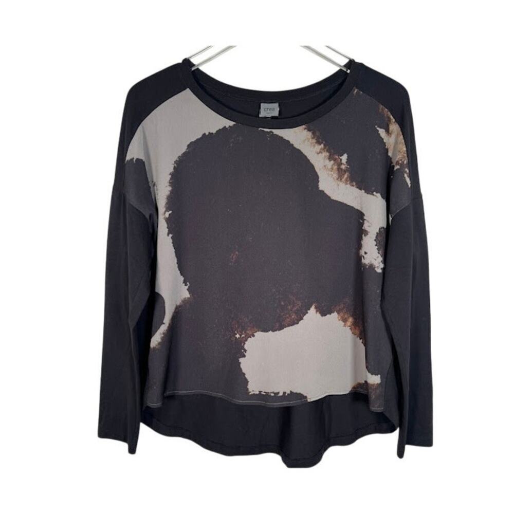 Crea Concept Women's Abstract Print Long Sleeve Top Blouse 38/M Black Gray